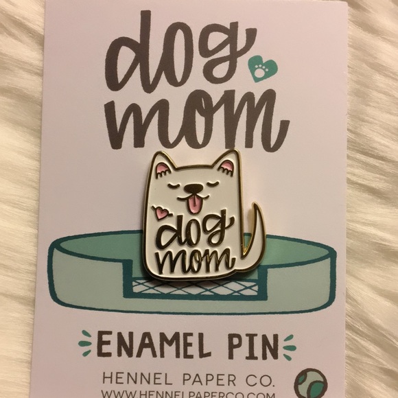 🧧SALE 3/$15 Dog Mom White Enamel Pin by Hennelpaperco - Picture 2 of 4